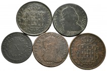PORTUGAL. Lote compuesto por 5 monedas de bronce: JOAO VI. 40 Reis (Pataco). 1823 D. Gomes 05.05; JOAO VI. 40 Reis (Pataco). 1824 D. Gomes 05.09; MARI...