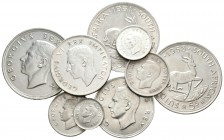 SUDAFRICA. Lote compuesto por 9 monedas de Plata: 3 Pence. 1952. 
km#35.2; 6 Pence. 1952. Km#36.2; 1 Shilling. 1944. Km#28; 1 Shilling. 1951. Km#37.2;...