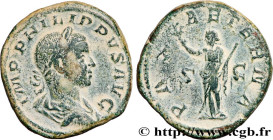 PHILIPPUS II
Type : Sesterce 
Date : 247 
Mint name / Town : Rome 
Metal : copper 
Diameter : 31  mm
Orientation dies : 11  h.
Weight : 22,79  g.
Rari...