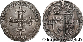 HENRY IV
Type : Quart d'écu de Navarre 
Date : 1602 
Mint name / Town : Saint-Palais 
Quantity minted : 70927 
Metal : silver 
Millesimal fineness : 9...