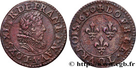 LOUIS XIII
Type : Double tournois, buste laurée avec fraise 
Date : 1630 
Mint name / Town : Paris 
Quantity minted : 785850 
Metal : copper 
Diameter...