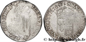 LOUIS XIV "THE SUN KING"
Type : Écu de Navarre, portrait à la mèche longue 
Date : 1657 
Mint name / Town : Saint-Palais 
Metal : silver 
Millesimal f...