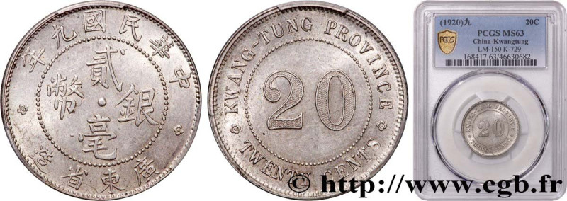 CHINA
Type : 20 Cents Province de Kwangtung an 9 de la République 
Date : (1920)...