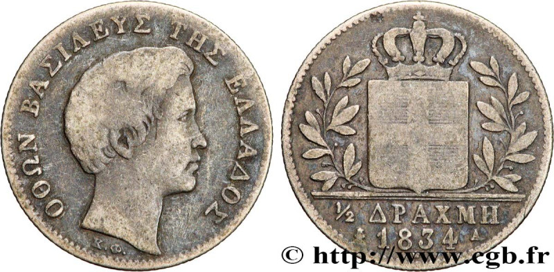 GREECE - KINGDOM OF GREECE – OTTO
Type : 1/2 Drachme  
Date : 1834 
Mint name / ...