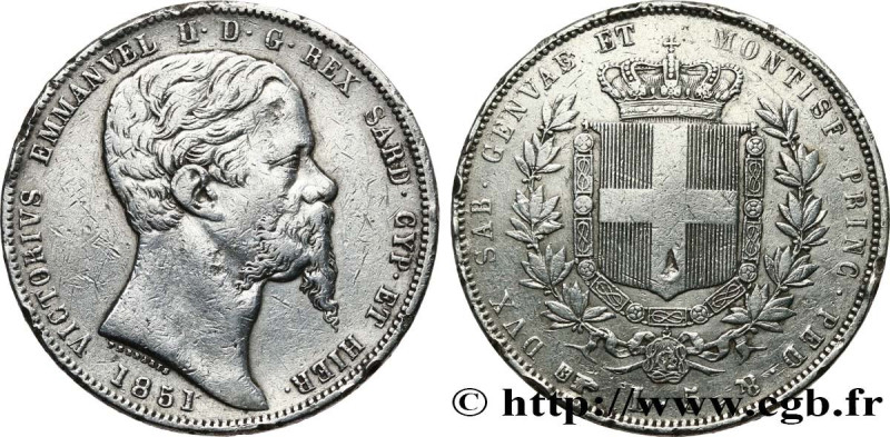 ITALY - KINGDOM OF SARDINIA - VICTOR-EMMANUEL II
Type : 5 Lire  
Date : 1851 
Mi...