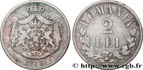 ROMANIA
Type : 2 Lei 
Date : 1876 
Mint name / Town : Bruxelles 
Quantity minted : 653255 
Metal : silver 
Millesimal fineness : 835  ‰
Diameter : 27 ...
