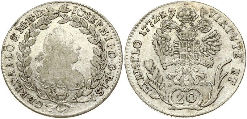 Holy Roman Empire. Joseph II (Regency) (1765-1780). 20 Kreuzer 1772 G, IB-FL. Si...