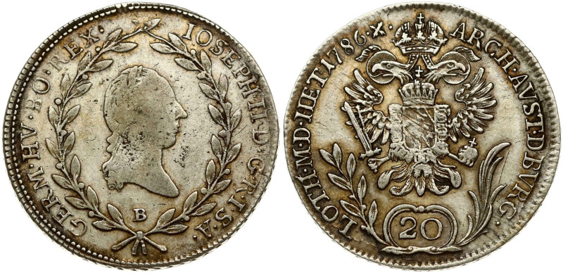 Holy Roman Empire. Joseph II (1780-1790). 20 Kreuzer 1786 B. Silver 6.56 g. KM-2...