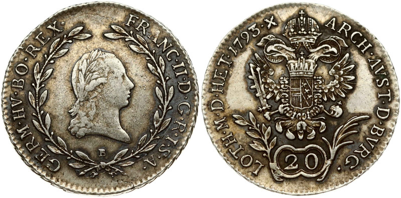 Holy Roman Empire. Franz II (1792-1806). 20 Kreuzer 1793 B. Silver 6.62 g. KM-21...