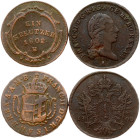 Austria 1 Kreuzer 1800 A & Further Austria 1 Kreutzer 1802 H Lot of 2 coins