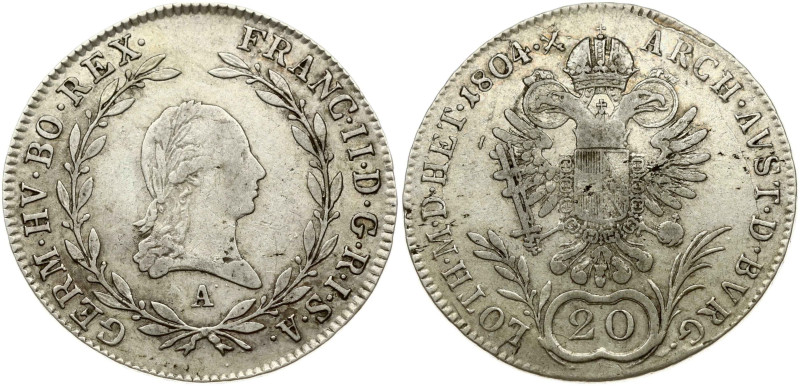 Holy Roman Empire. Franz II (1792-1806). 20 Kreuzer 1804 A, Vienna. Silver 6.56 ...