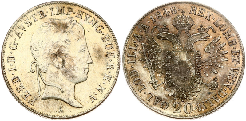 Austria. Ferdinand I (1835-1848). 20 Kreuzer 1848 A. Silver 6.67 g. KM 2208.