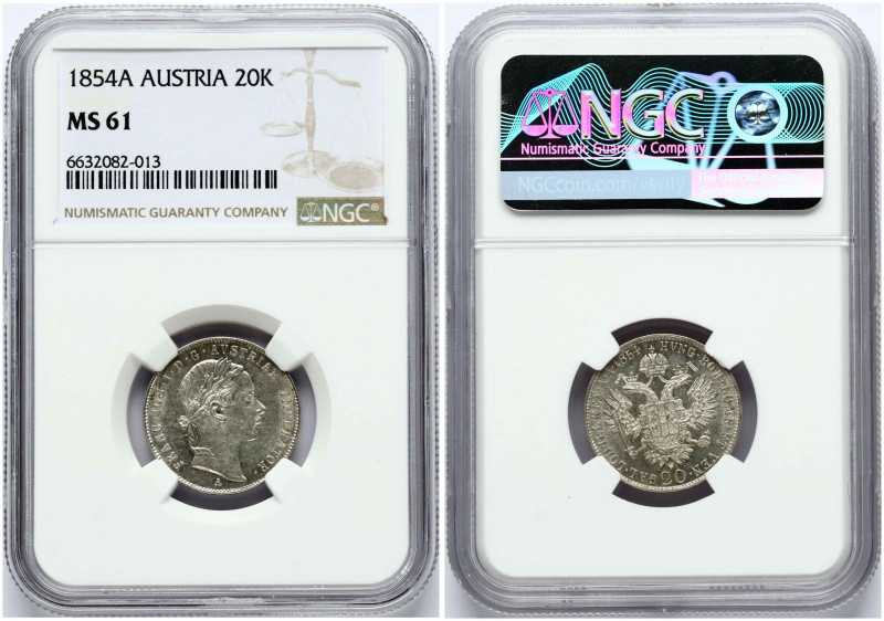 Austria. Franz Joseph I (1848-1916). 20 Kreuzer 1854 A. Silver. KM-2211. NGC MS ...