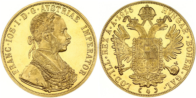 Austria. Franz Joseph I (1848-1916). 4 Ducat 1915, Restrike. Gold .986, 13.94 g....