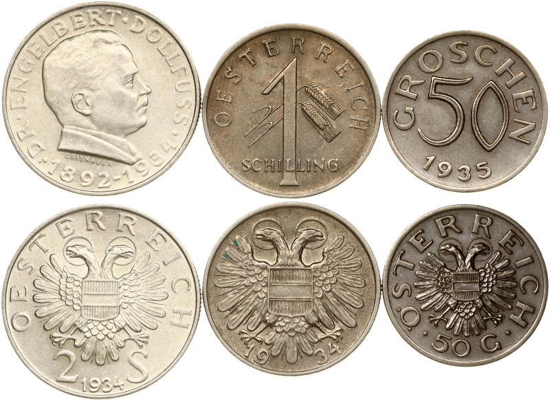 Austria. 50 Groschen - 2 Schilling 1934-1935. 1 Schilling 1934, 2 Schilling 1934...