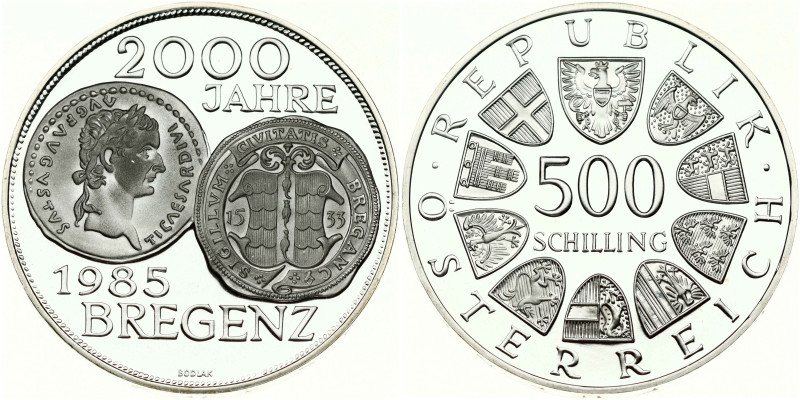 Austria. 500 Schilling 1985 Bregenz 2000 years. Silver .925, 24 g. KM-2974.