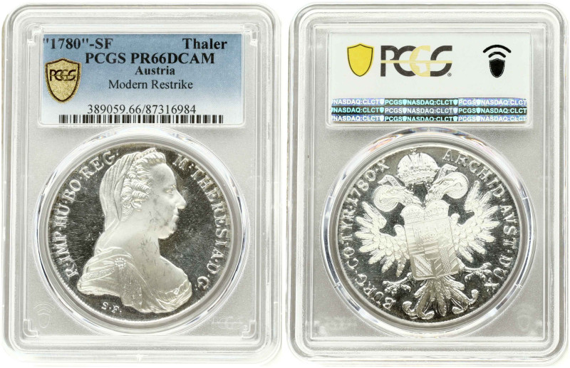 Austria. Restrike of Maria Theresia Taler 1780 SF. Silver. T4; H 62. PCGS PR66 D...