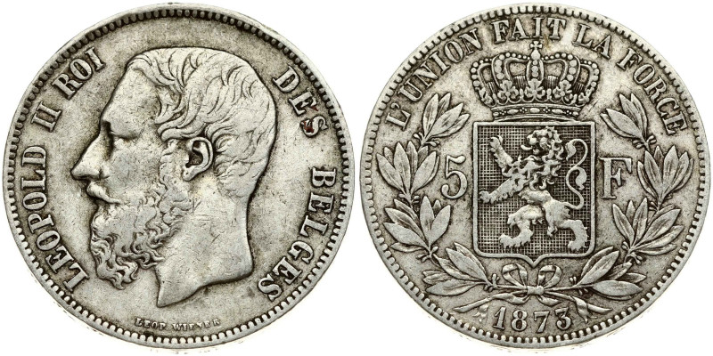 Belgium. Leopold II(1865-1909). 5 Francs 1873. Silver 24.76 g. KM 24.