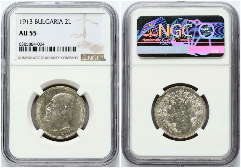 Bulgaria. Ferdinand I (1887-1918). 2 leva 1913. Silver. KM-32. NGC AU 55