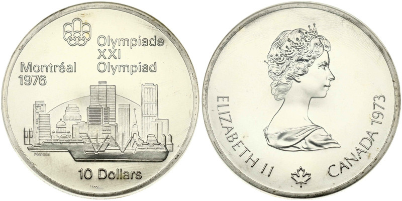 Canada 10 Dollars 1973 Montreal Skyline. Elizabeth II (1952-2022). 1976 Olympics...