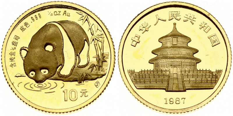 China. 10 Yuan 1987 S, Panda. Shanghai mint. Gold .999, 3.12 g. KM 163.