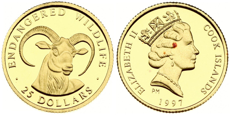 Cook Islands. Elizabeth II (1952-2022). 25 Dollars 1997 Goat. Series Endangered ...