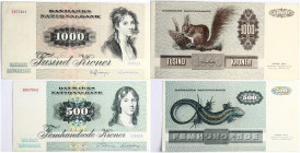 Denmark 500 Kroner & 1000 Kroner 1972 Lot of 2 pcs