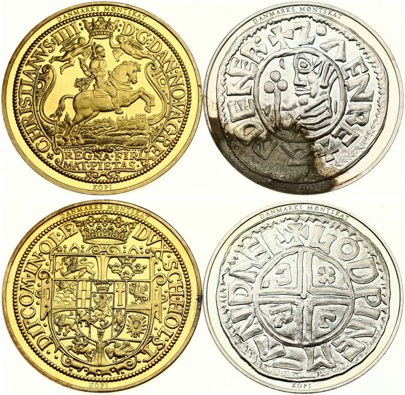 Denmark. Replicas of old coins. Danmarks Montskat KOPI. Silver, gilded silver .9...