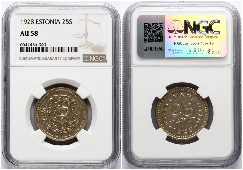 Estonia. 25 Senti 1928. Nickel-Bronze. KM 9; Kaupo Laan 20. NGC AU 58.