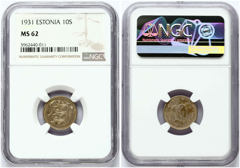 Estonia. 10 Senti 1931. Nickel-bronze. KM 12. NGC MS 62