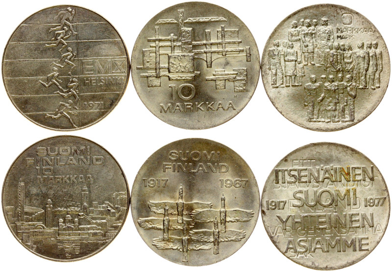 Finland. 10 Markkaa 1967-1977. Commemorative issue. Silver .500, total weight 70...