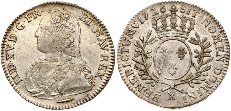 France. Louis XIV (1643-1715). 1/2 Ecu 1726 X, Amiens. Silver 17.71 g. Dy royale...