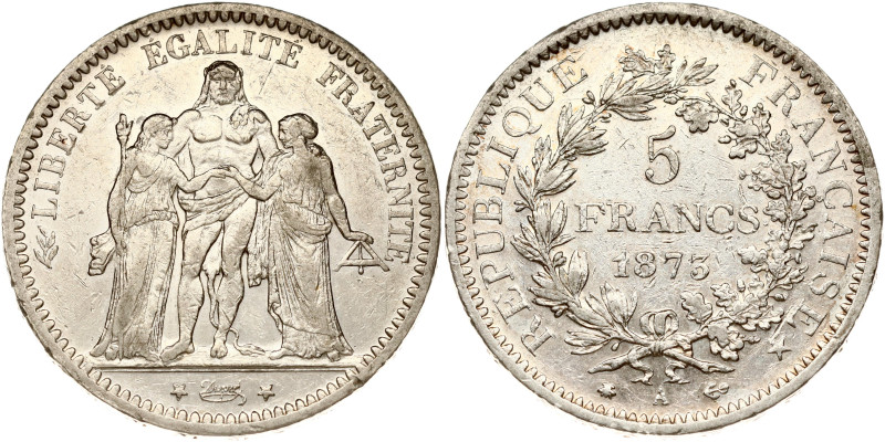 France. 5 Francs 1873 A. Silver 24.93 g. KM 820.1.