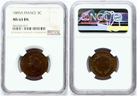 5 Centimes 1885 A NGC MS 64 BN ONLY 3 COINS IN HIGHER GRADE