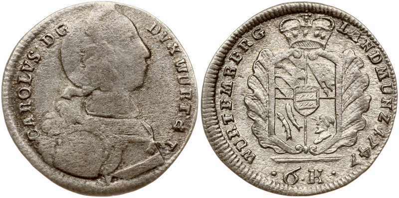 Germany, Württemberg. Karl II Eugen (1737-1793). 6 Kreuzer 1747. Billon 2.57 g. ...