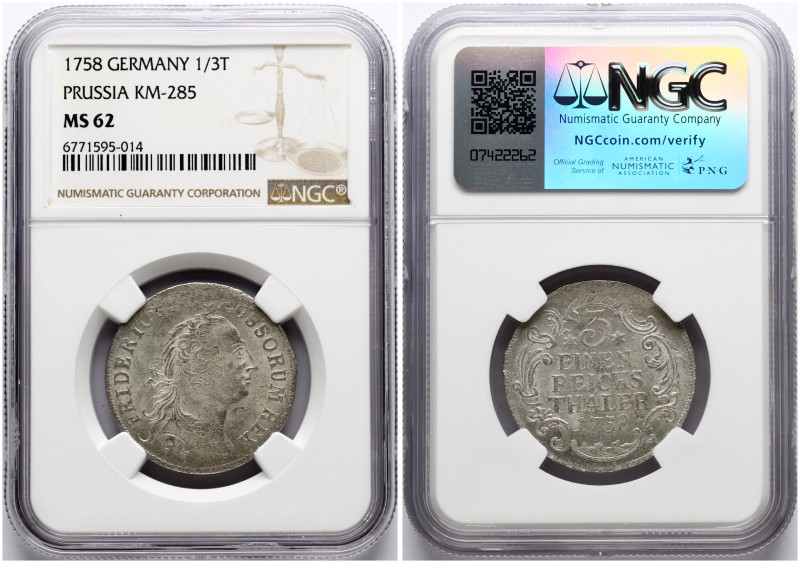 Germany, Prussia. Friedrich II (1740-1786). 1/3 Taler 1758. Silver. KM 285. NGC ...