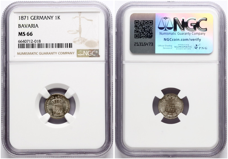 Germany, Bavaria. Ludwig II (1864-1886). 1 Kreuzer 1871. Billon. KM 873. NGC MS ...