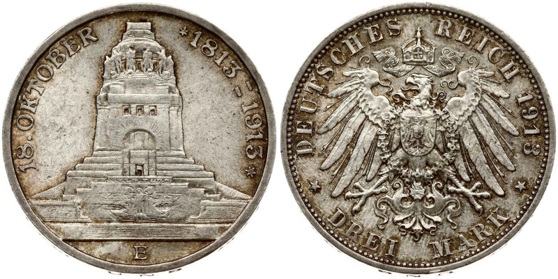 Germany, Saxony. Friedrich Augustus III (1904-1918). 3 mark 1913 E, Battle of Le...