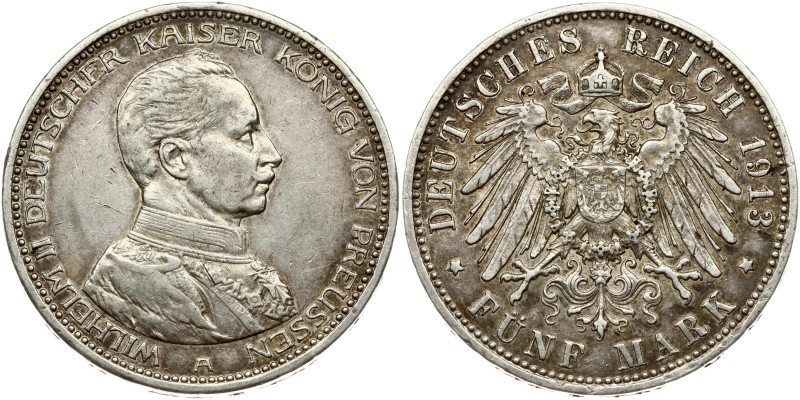 Germany, Prussia. Wilhelm II (1888-1918). 5 Mark 1913 A. Silver 27.72 g. KM-536....