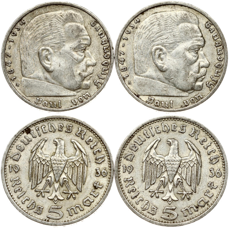 Germany, Third Reich. 5 Reichsmark 1936 A Hindenburg. Silver total weight 27.74 ...