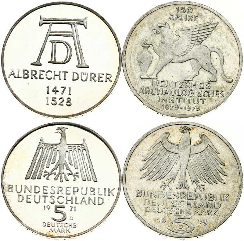 Germany Federal Republic 5 Mark 1971 D & 1979 J. 500th Anniversary of the birth ...