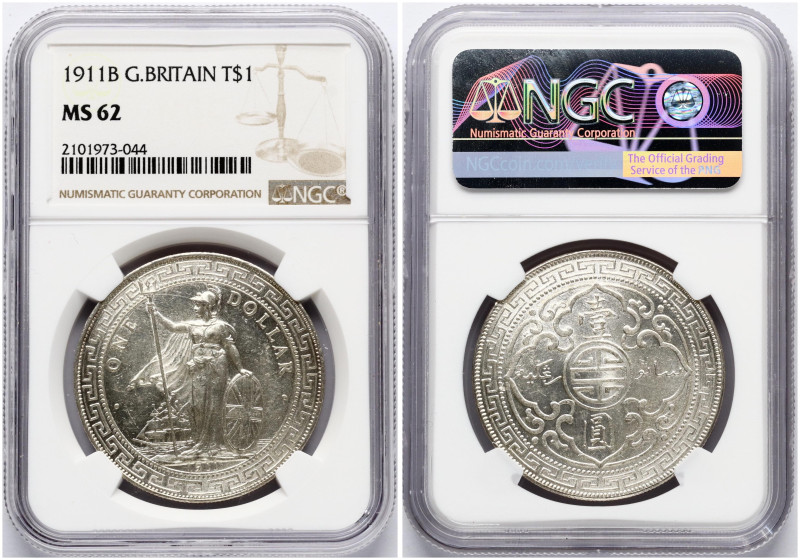 Great Britain. George V (1910-1936). Trade Dollar 1911 B. Silver. KM-T5. NGC MS ...