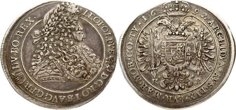 Holy Roman Empire, Hungary. Leopold I (1657-1705). Taler 1692 KB, Kriemnitz. Sil...