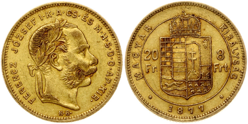 Hungary. Franz Joseph I (1848-1916). 20 Francs / 8 Forint 1877 KB. Gold 6.43 g. ...