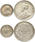 British India  1/4 Rupee 1918 & 1 Rupee 1916 Lot of 2 coins
