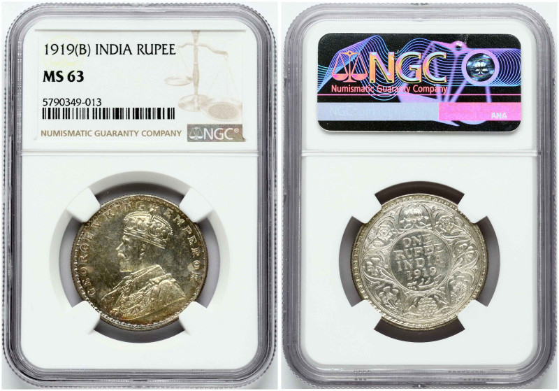 British India. George V (1910-1936). 1 Rupee 1919 (B). Silver. KM-524. NGC MS 63