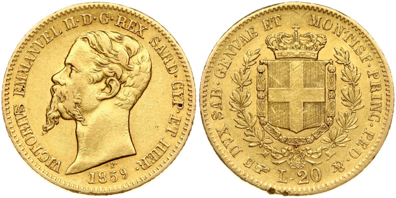 Italy, Sardinia. Vittorio Emmanuel II (1849-1861). 20 Lire 1859 B. Gold 6.41 g. ...