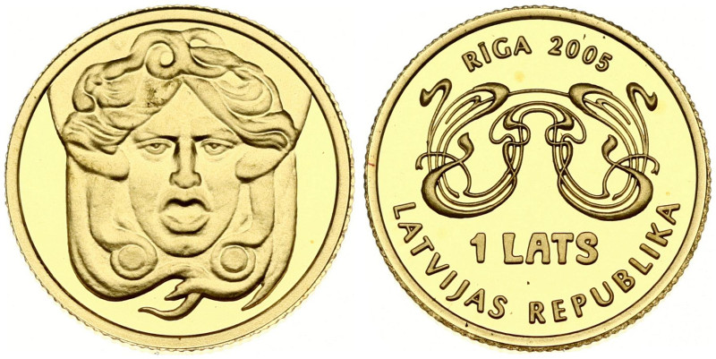 Latvia. 1 Lats 2005 Art Nouveau Riga. Gold .9999, 1.24 g. KM-81.