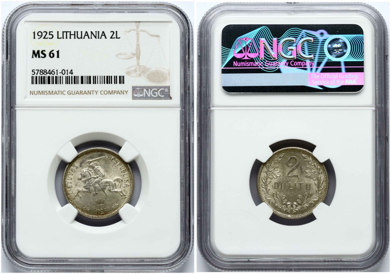 Lithuania. 2 litu 1925. Silver. KM-77. NGC MS 61