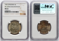 Lithuania 5 Litai 1936 Basanavicius NGC MS 62